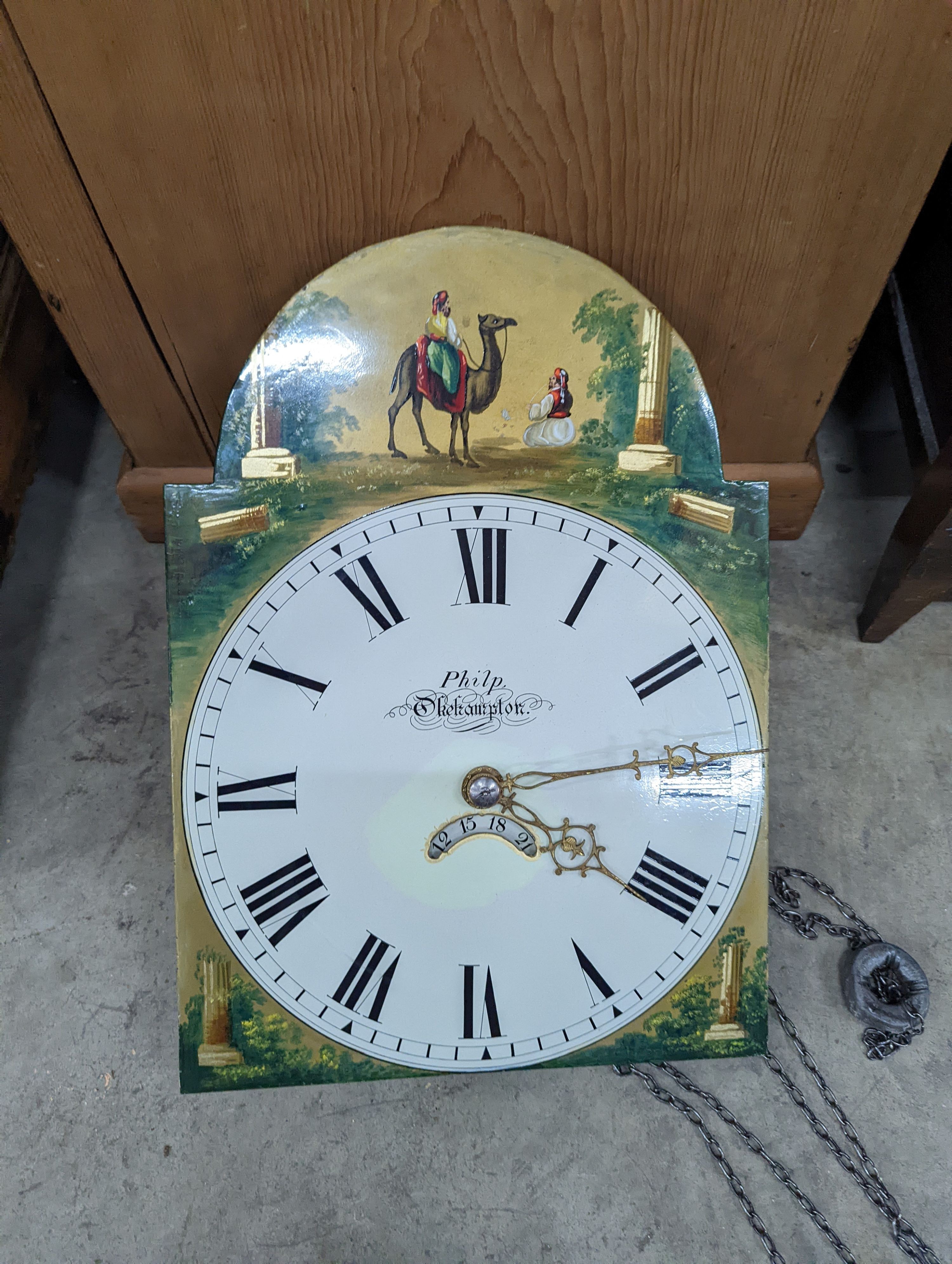 Philp of Okehampton. An early 19th century stripped pine 30 hour longcase clock, height 196cm